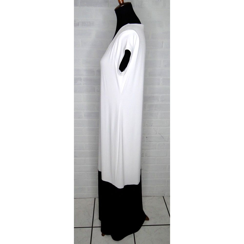 Chico's White Black Slinky Stretch Cap Sleeve Color Block Maxi Dress Size 1 Med8 - Picture 2 of 5